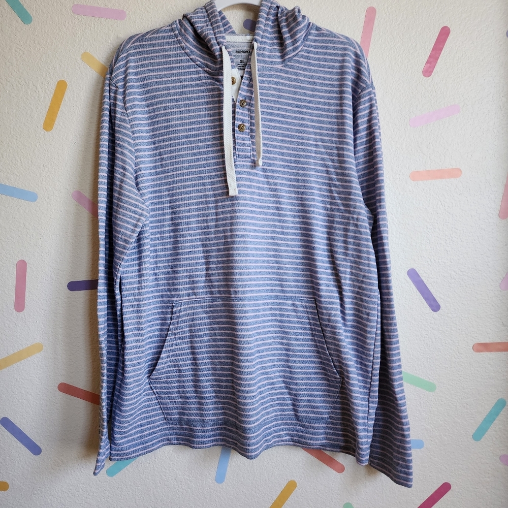 Sonoma Goods Hooded Henley Sweatshirt Top Size XL Striped blue/pink